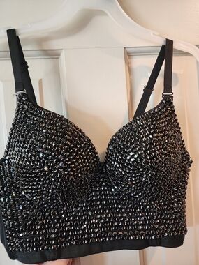 Sequin Longline Bralette - Black